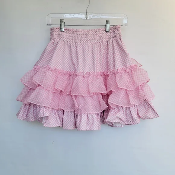 Selkie Ice Cream Gingham Belle Skirt Size Small Pink White Checkered Ruffled - Picture 2 of 16